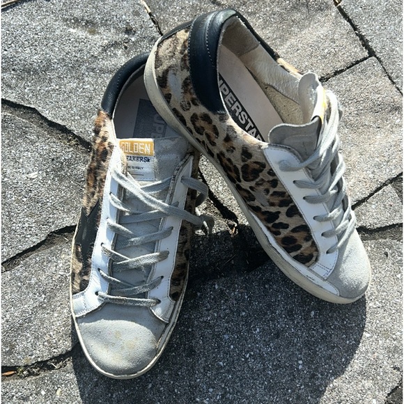 RARE GOLDEN GOOSE Sz 39 WELL LOVED Leopard print superstar sneakers, many flaws - Picture 4 of 11
